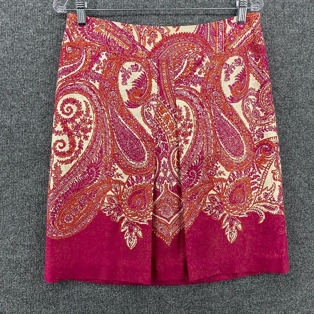 Ann Taylor Silk Skirt Size 6 Pink Gold Paisley Tapestry Straight Formal Cocktail